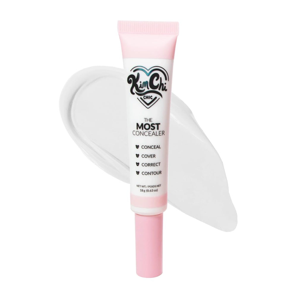 KimChiChic Beauty The Most Concealer bottle swatch showing full-coverage, skin-like finish