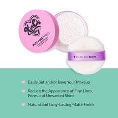 KimChiChic velour powder puff for gentle application and smooth buff