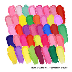 Mix of matte, shimmer, and glitter swatches from Holy Sharts palette