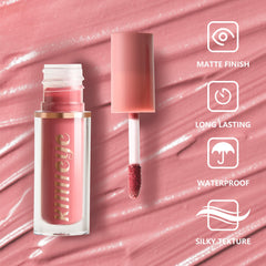 KIMIEYE matte lip texture closeup reveals smooth application and non-sticky finish.