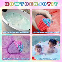 Kims Cosiart bath bombs create vivid bubbles and bright colors kids love.