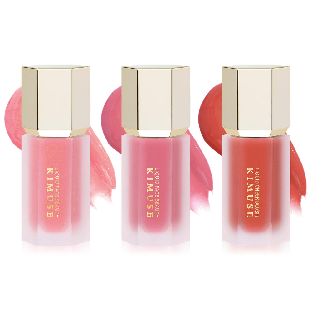 KIMUSE liquid blush dewy swatch shows a lightweight, radiant finish for a natural glow.