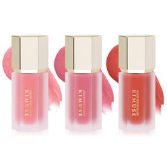 KIMUSE liquid blush dewy swatch shows a lightweight, radiant finish for a natural glow.
