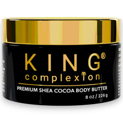 King Complexion Shea Cocoa Body Butter swirl demonstrating thick, non-greasy hydration.