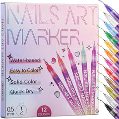 KINGMAS 12-color nail art pens with fine-tip precision for detailed designs.