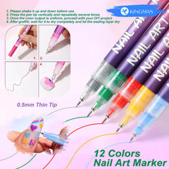 KINGMAS 12-color set offers vibrant hues for shading and layering in nail art.