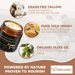 KINGMING Beef Tallow Honey Balm jar open for easy application.