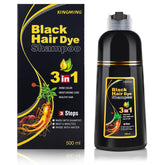 KINGMING Black Hair Dye Shampoo bottle pouring for easy gray coverage