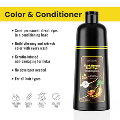 KingMing Dark Brown 3in1 dye shampoo color-change for natural-looking results.