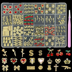 KINGNAME 200-piece gold nail charms with hearts for luxe nail art