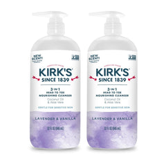 Kirk's 3-in-1 cleanser in a pump bottle for easy head-to-toe cleansing