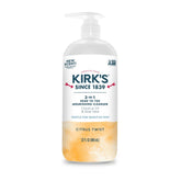 Kirk's 3-in-1 head-to-toe cleanser with citrus twist bottle pump for convenient cleansing