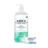 Kirk's 3-in-1 bottle with mint eucalyptus for refreshing, all-in-one cleansing.