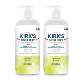 Kirk's 3-in-1 bottle with pump offers easy head-to-toe cleansing.