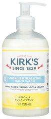 Kirks liquid hand soap bottle with lemon eucalyptus scent for refreshing hand cleaning