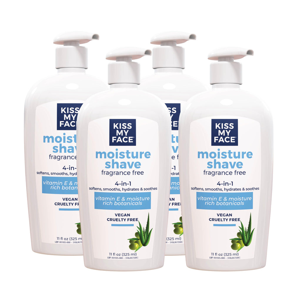 Kiss My Face Moisture Shave Cream pump bottle with fragrance-free formula for sensitive skin.
