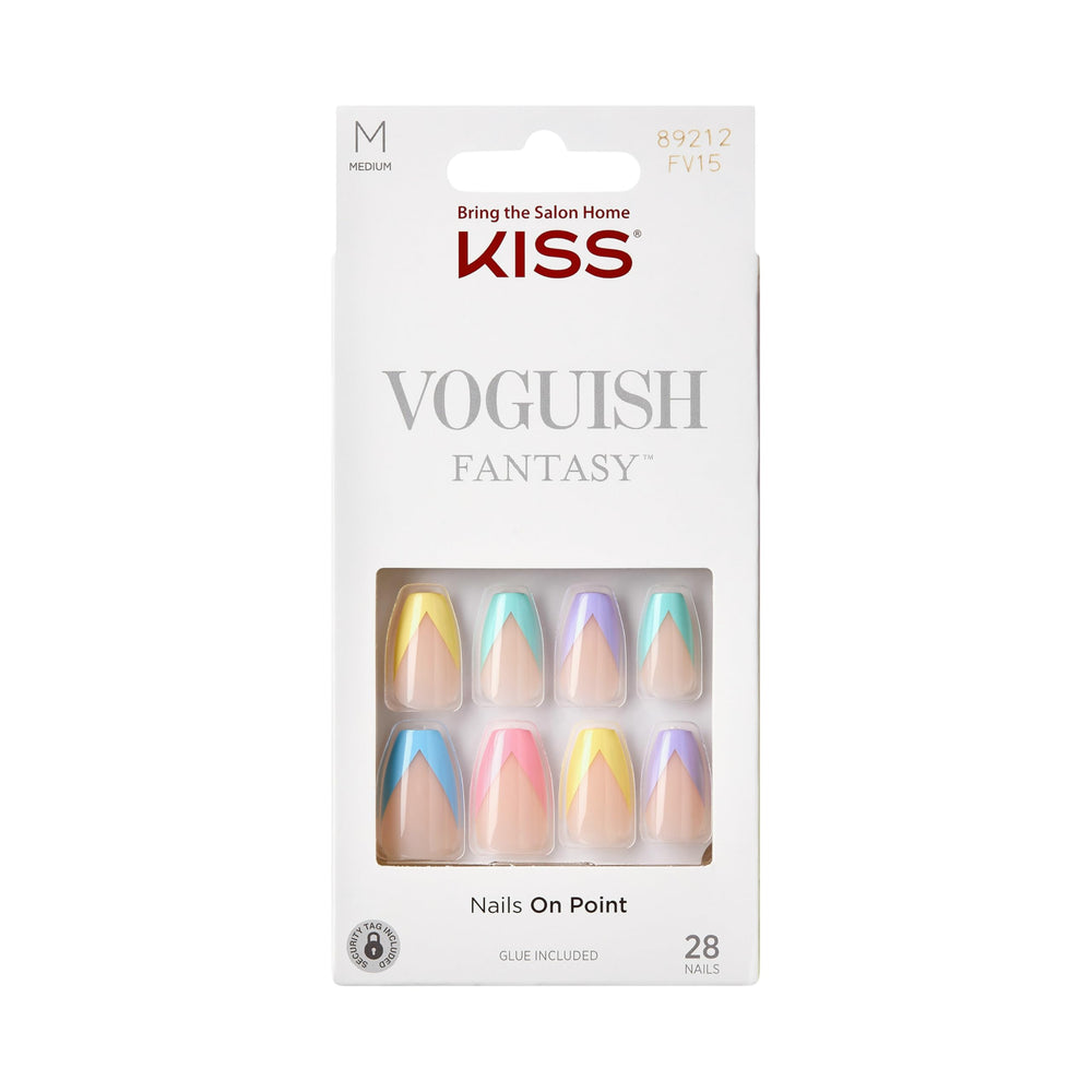 KISS Voguish Fantasy Candies nails closeup with smudge-free gel finish for long wear