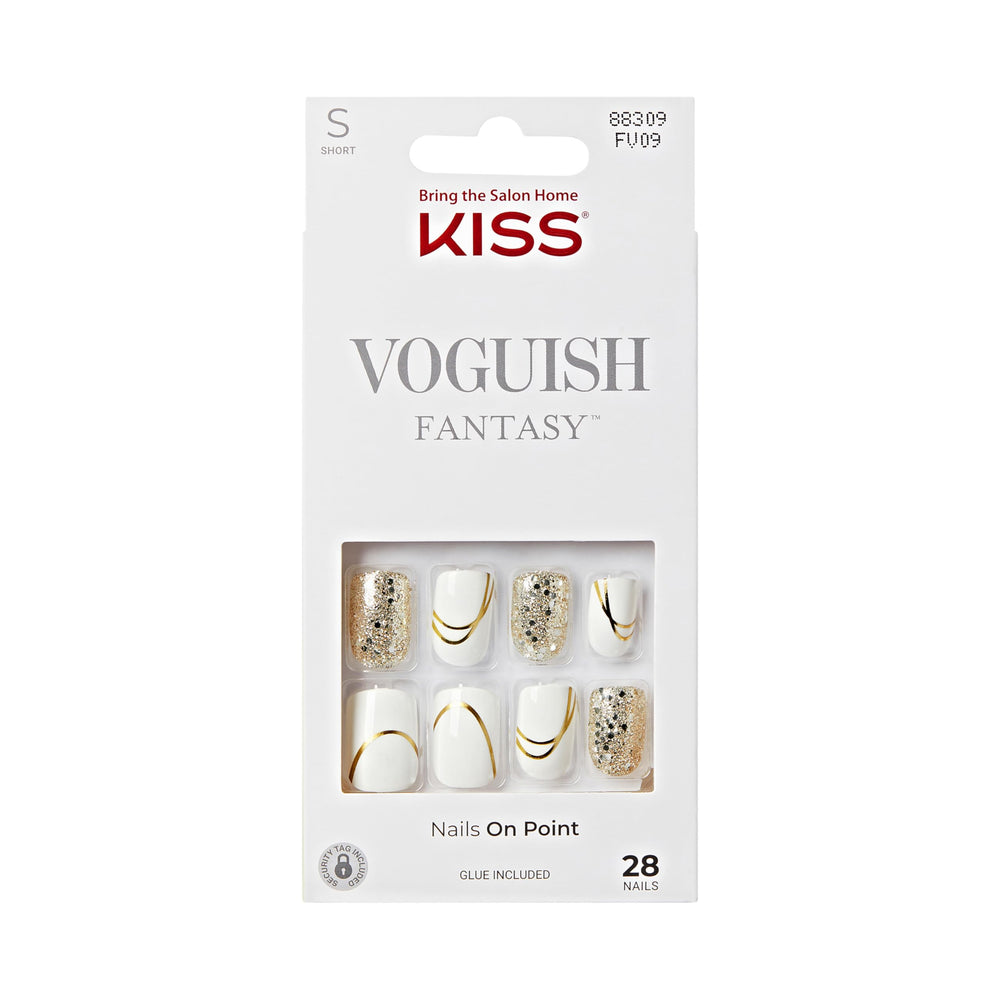 KISS Voguish Fantasy nails white squoval short for fast at-home manicure.