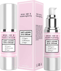 KissRedE anti aging eye cream bottle in premium packaging for on-the-go hydration