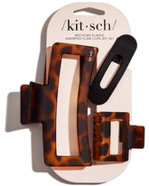 Kitsch assorted hair clips pack close-up in matte black and tortoise for everyday wear