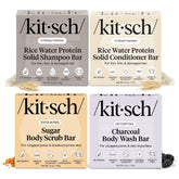 Kitsch rice water shampoo bar on display, promoting stronger, shinier hair.
