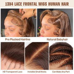 Kkioor 24-inch body wave wig front details showing 13x4 hd lace.