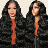Kkioor 24in body wave wig front view with seamless lace front for natural parting.