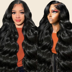 Kkioor 24in body wave wig front view with seamless lace front for natural parting.