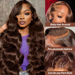 Kkioor chocolate brown wig side view showing fullness and natural movement.