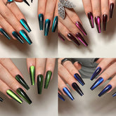 KKUUOO long coffin gradient nails with glitter finish for a glam manicure