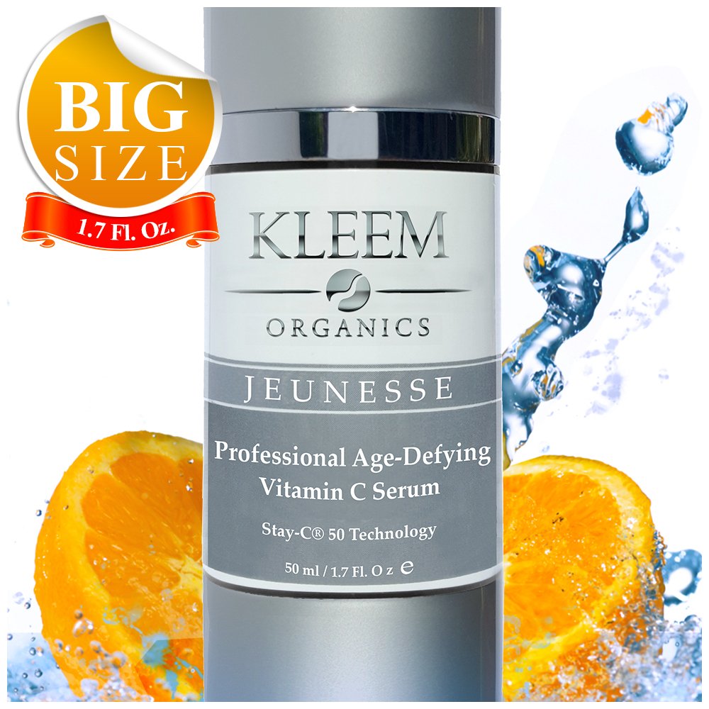 Kleem Organics Pure Vitamin C Serum bottle for brightening and antioxidant protection.