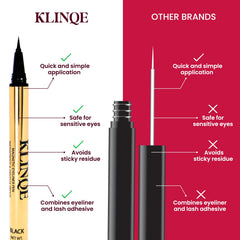 KLINQE Latex-free lash adhesive suitable for sensitive eyes and gentle removal.