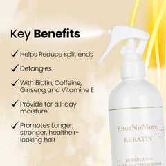 Knot No More silk protein close-up highlighting frizz control and shine.