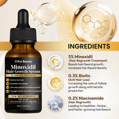 Koi Beauty dropper applying minoxidil drops to scalp for targeted hair growth care.