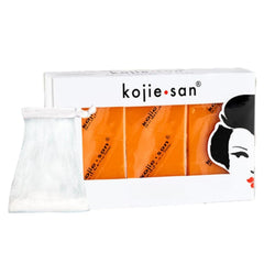 Kojie San original soap front view with three bars for brighter, more even-looking skin.