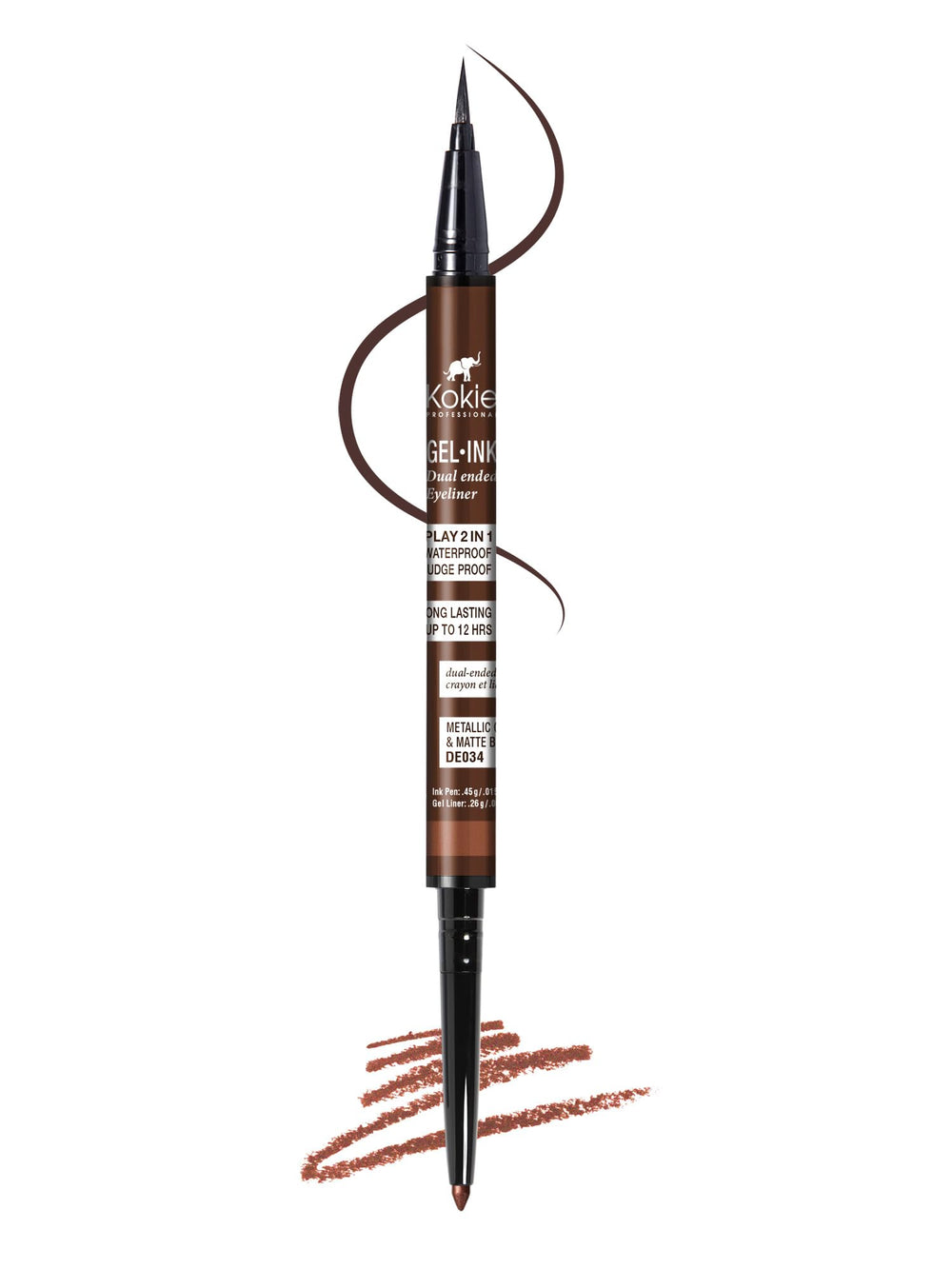 Kokie Gel Ink Dual Ended Eyeliner liquid liner for precise definition and long wear.