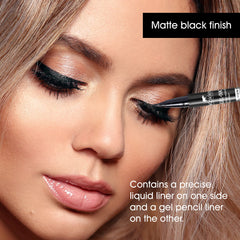Kokie Gel Ink Dual Ended Eyeliner on eyelid demonstrating smooth application