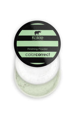 Kokie Setting Powder in green tint neutralizes redness for a soft matte finish.