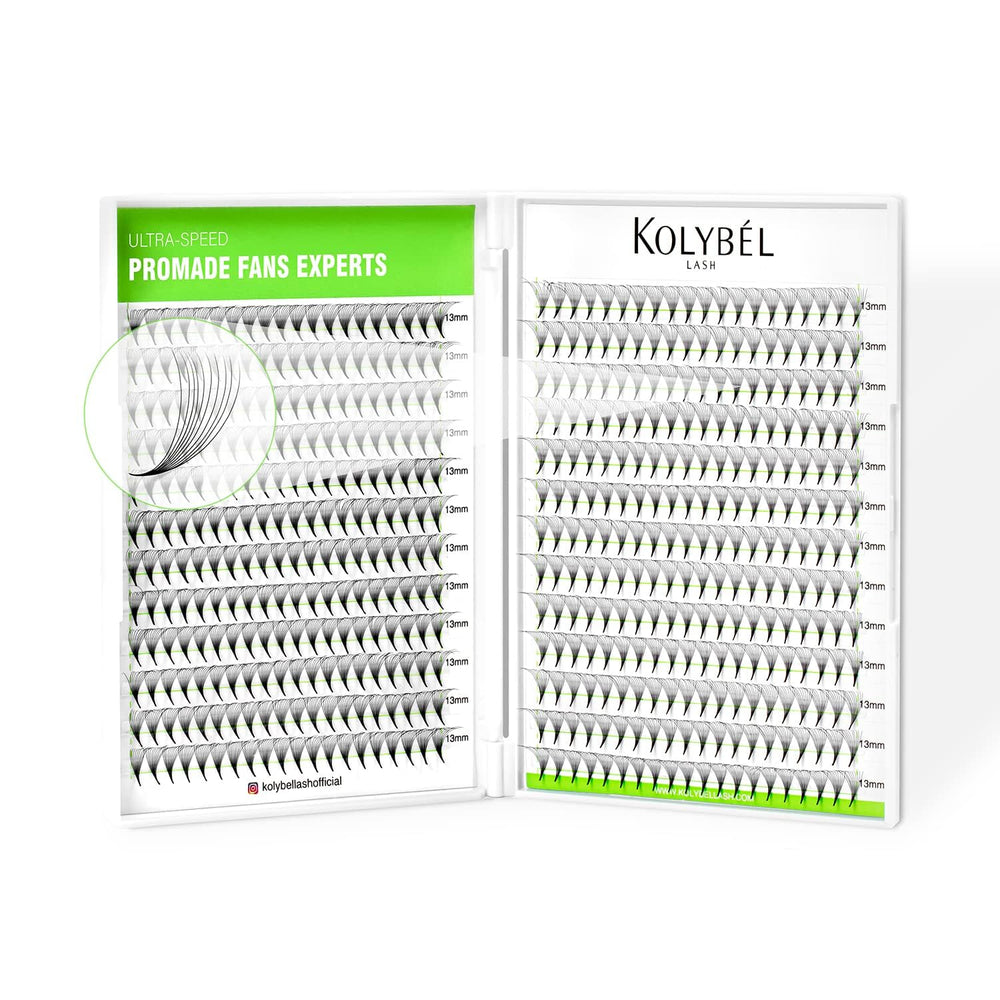 Kolybel Premade Fans close-up with 0.03 C curl for natural-looking volume