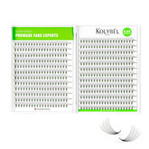 Kolybel premade fans 500-fans box close-up for quick volume lash sets.