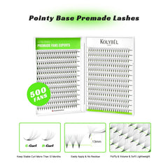 Kolybel premium packaging box with 500 premade fans and mixed lengths