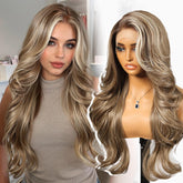 KOME ash brown highlight wig with 13x4 HD lace for seamless parting.
