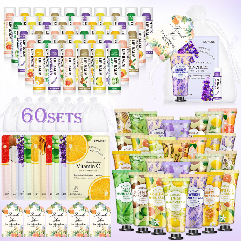 KONEUK bulk lip balm set with six scents for guest favors and hydration.