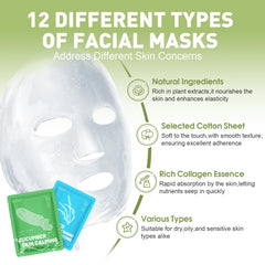 KONEUK assortment of 12 mask varieties shown for versatile care