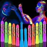 KongJuntzd glow face paint kit in neon colors under UV for parties.