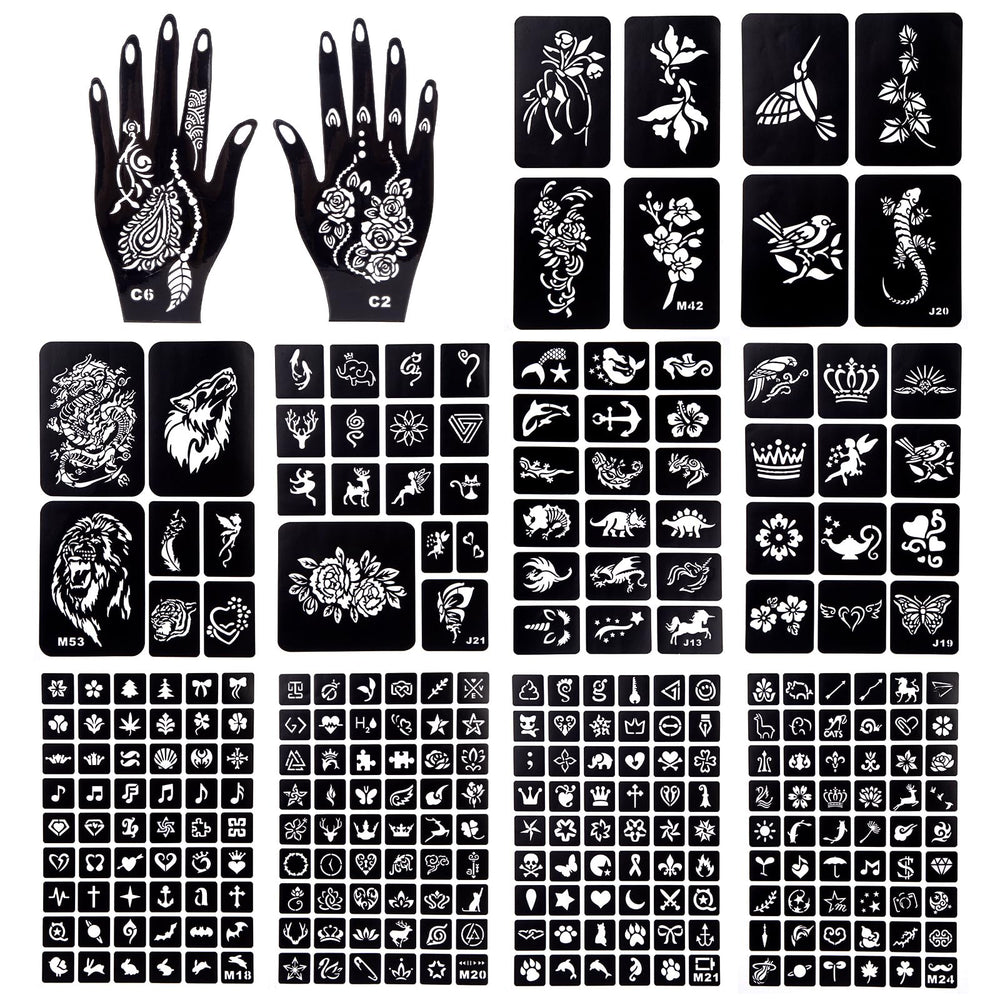 Koogel 281PCS tattoo stencils for face and body art, reusable and durable.