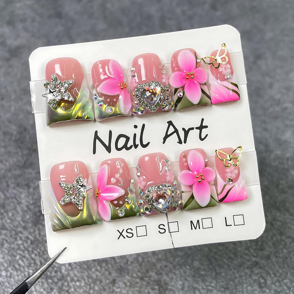 Koopnati handmade 3D nail art press-ons with unique salon look
