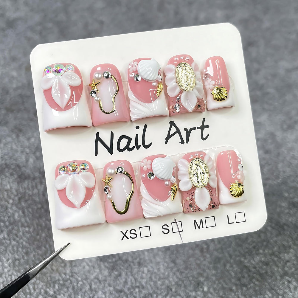 Koopnati duck pink French tip nails with 3D design for at-home elegance