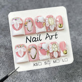 Koopnati duck pink French tip nails with 3D design for at-home elegance