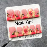 koopnati handmade press-on nails with duck red French tips showcase 3D design for at-home salon wear.